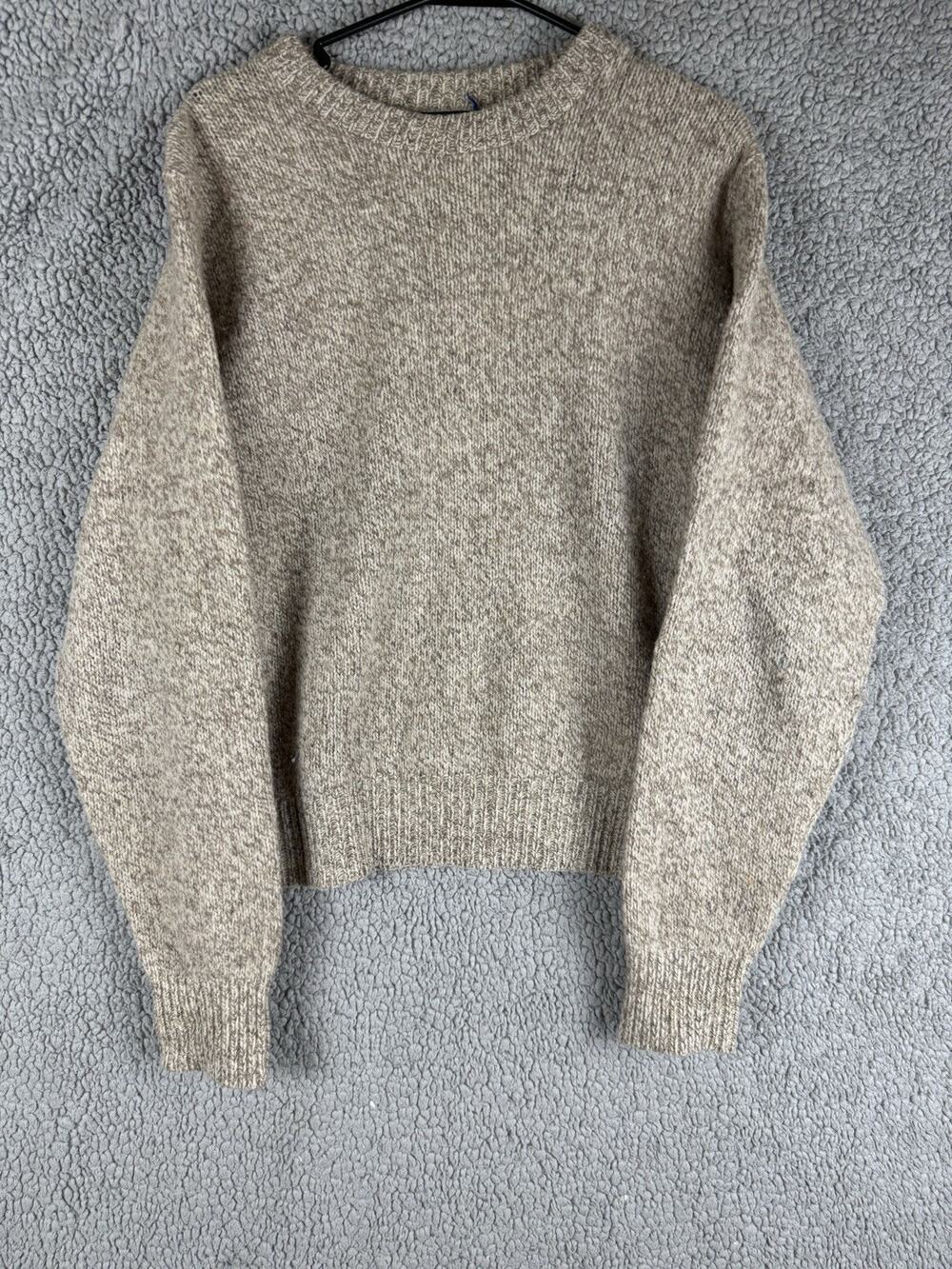 Vintage Lands End Mens L Wool Blend Crewneck Sweater Oatmeal Marl USA Made